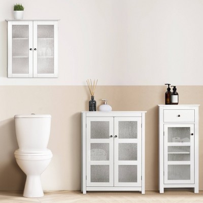 Connor Classic White Floor Cabinet with Textured Glass Doors