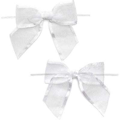 Bright Creations 36 Pack White Organza Bow Twist Ties for Gift Bags Decoration (4 x 3.5 Inches)