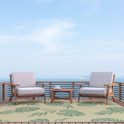 Tropical Island Vibes Reversible Beige/Green Synthetic Area Rug, 5' x 7'