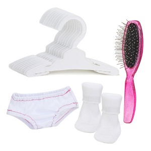 Sophia's - 18" Doll - 10 Hangers, 1 Pink Hairbrush, 1 pair Print Undies & 1 pair Ankle Sock - Hot Pink - 1 of 4