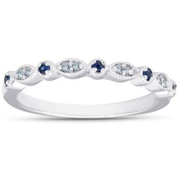Pompeii3 1/5 ct Blue Sapphire & Diamond Wedding Ring Stackable Band 10k White Gold