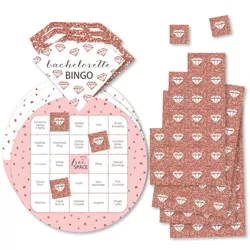 Big Dot of Happiness Bride Squad - Bar Bingo Cards and Markers - Rose Gold Bridal Shower or Bachelorette Party Shaped Bingo Game - Set of 18