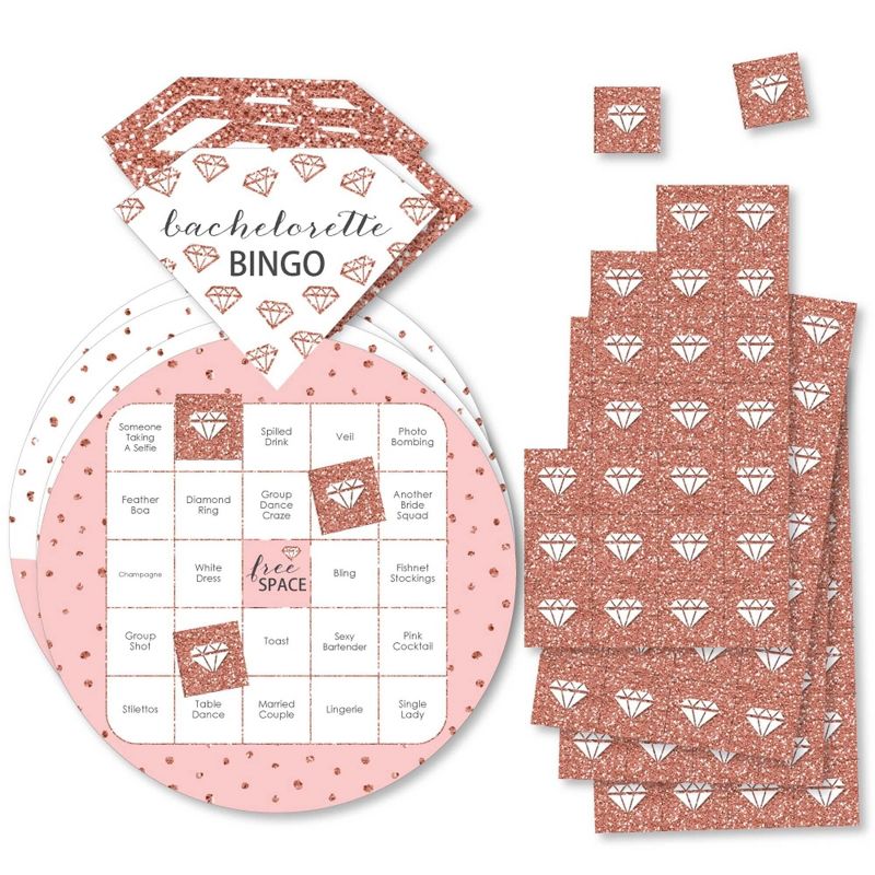 Big Dot of Happiness Bride Squad - Bar Bingo Cards and Markers - Rose Gold Bridal Shower or Bachelorette Party Shaped Bingo Game - Set of 18, 1 of 6