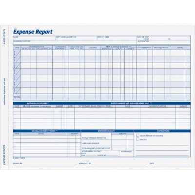Adams Expense Report Form Weekly 2-Part Form 8-1/2"x11" 9032ABF