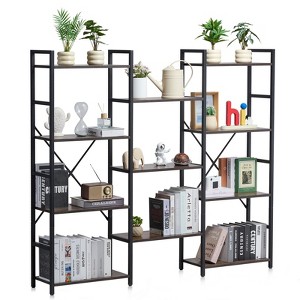 VEVOR Triple Metal Bookshelf, 11-Tier Industrial Bookshelf, Large Rustic Vintage Storage Bookcase with Open Shelves, Freestanding Display Shelving - 1 of 4