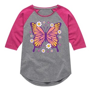 Girls' - Instant Message - Mandala Butterfly Shirt Tail Raglan Graphic T-shirt - 1 of 4