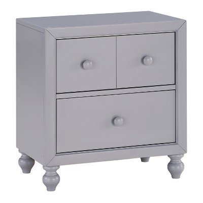 Vynxaria Transitional 2-Drawer Nightstand - Gray Finish, Wood/Engineered Wood, Gray Wood Knobs, Turned Feet, Metal Glides, 1pc Bedroom Furniture