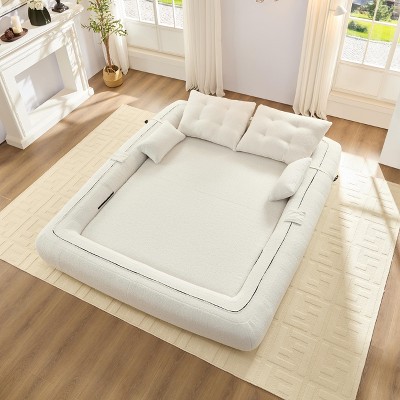 Foldable Human Dog Bed for Adults, 78.7" Multi-Functional Sofa Bed, 3 in 1 Teddy Fabric Sleeper Sofa Bed for Living Room Guest Bed Playroom