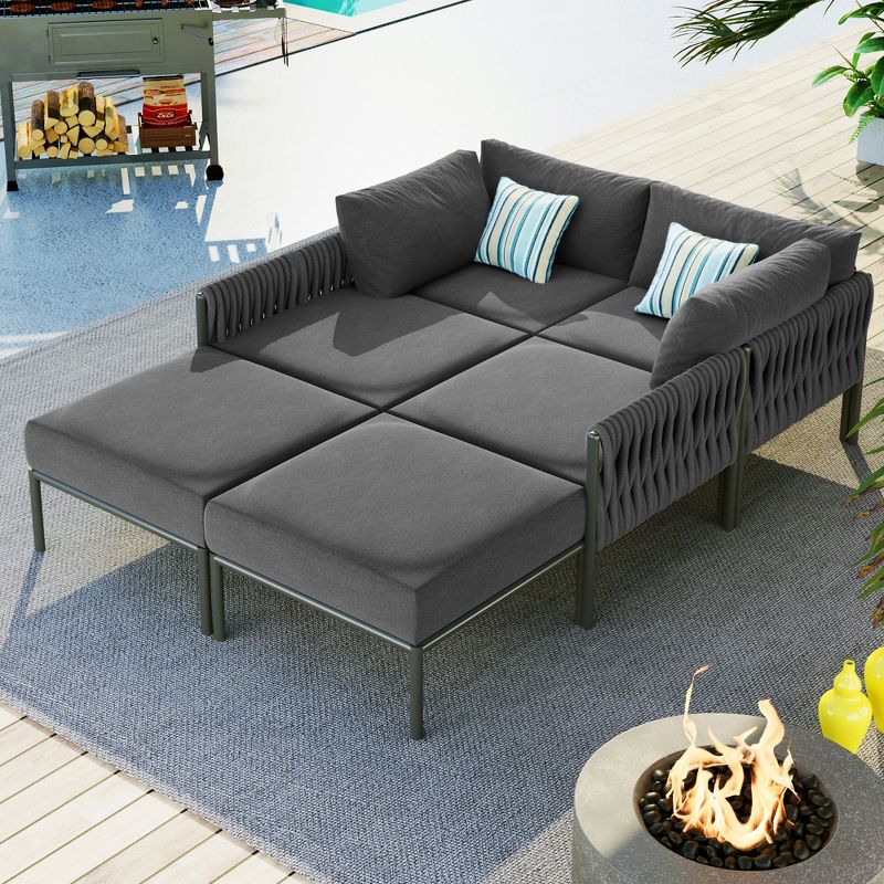6pc Aluminum Patio Furniture Set, Outdoor Conversation Set Sectional Sofa With Removable Cushion 4A, Gray -ModernLuxe, 2 of 11