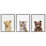 3pc Sylvie Lions and Tigers and Bears Framed Wall Canvases by Amy Peterson Gray - Kate & Laurel All Things Decor