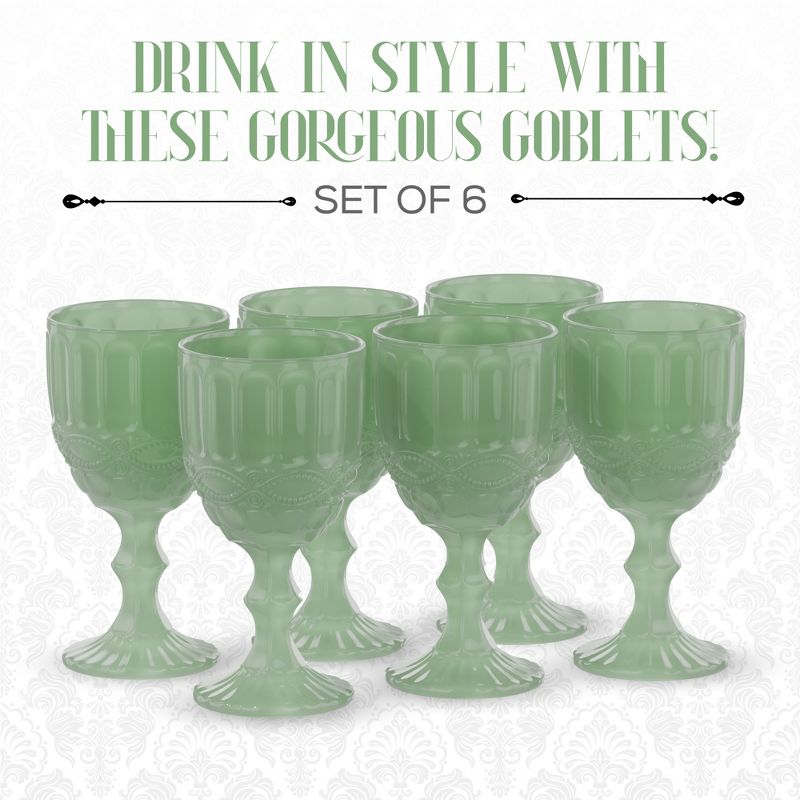 Elle Decor Embossed Goblets Glasses, Vintage Glassware Sets, Water Goblets for Party, Wedding, & Daily Use, Set of 6, 2 of 8