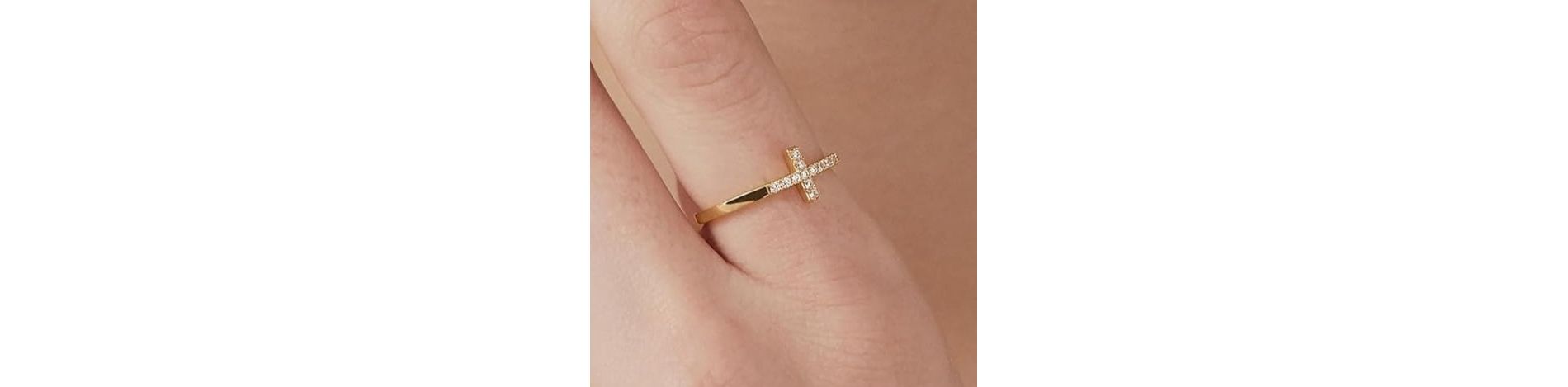 Eternity Promise Ring for Her 14K Gold Plated Cubic Zirconia Cross Ring Religious Wedding Band