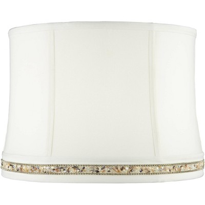 Springcrest Geneva White Beaded Trim Medium Drum Lamp Shade 13" Top x 14" Bottom x 10" High (Spider) Replacement with Harp and Finial