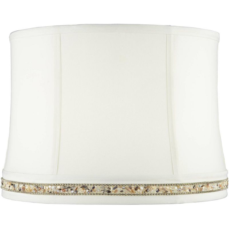 Springcrest Geneva White Beaded Trim Medium Drum Lamp Shade 13" Top x 14" Bottom x 10" High (Spider) Replacement with Harp and Finial, 1 of 9