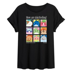 Women's Squishmallows Squish Mood Grid- Womens Oversized Graphic T-Shirt Oversized Graphic T-Shirt - Black - X-Large - 1 of 4