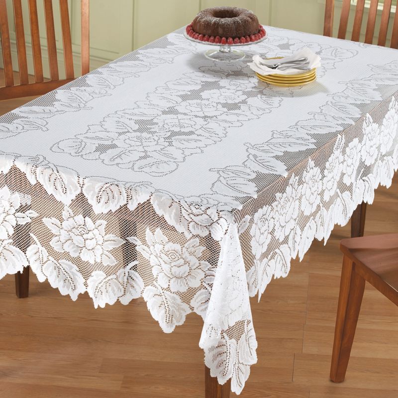 Collections Etc White Floral Lace Tablecloth, 2 of 3