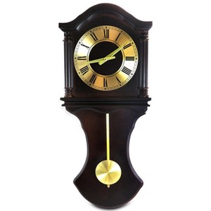 Bedford Clock Collection 27.5 Inch Wall Clock with Pendulum and Chimes in Brown - 1 of 4