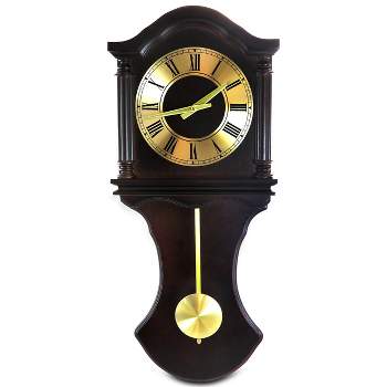 Bedford Clock Collection 27.5 Inch Wall Clock with Pendulum and Chimes in Brown