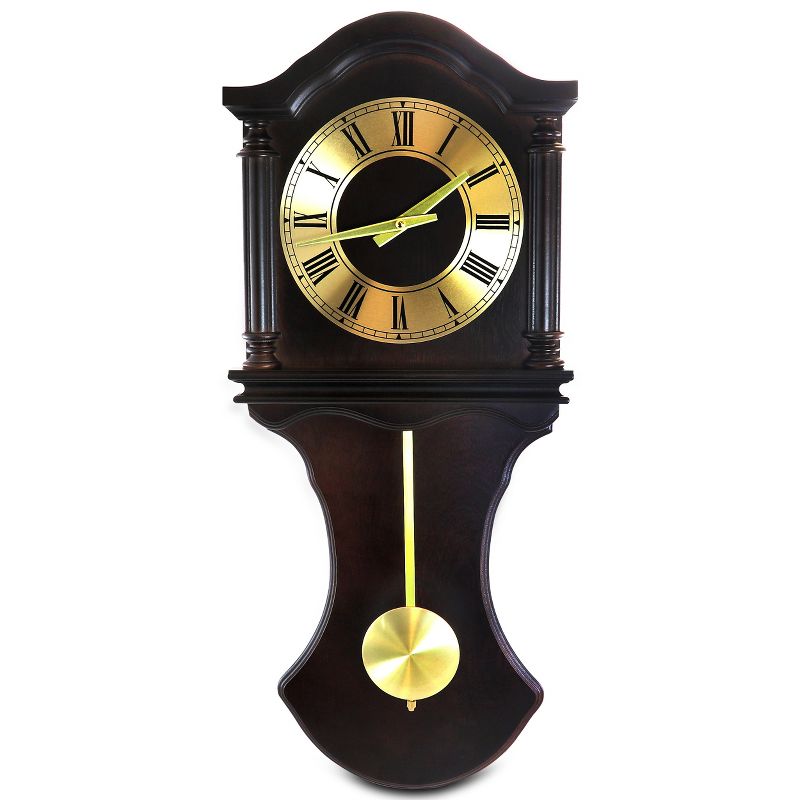 Bedford Clock Collection 27.5 Inch Wall Clock with Pendulum and Chimes in Brown, 1 of 6