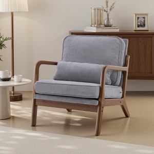 Zeus & Ruta Mid-Century Modern Accent Chair with Arms & Waist Cushion, Solid Wood Frame - 1 of 4