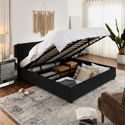 Hydraulic Storage Platform Bed Frame with Soft Chenille Upholstered Headboard,Modern Luxury Design for Bedroom-Baofuwish