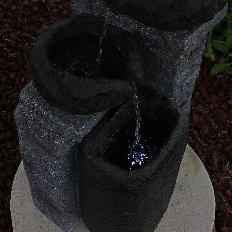 Sunnydaze Outdoor Polyresin Solar Powered Stone Bowls Water Fountain with LED Lights and Backup Battery - 30", 3 of 14