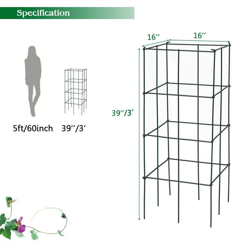 Costway 4 Pack Tomato Cages Garden Cages Stakes Plant Trellis 16'' x 16'' x 39'', 2 of 11
