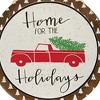 Slickblue Christmas Red Truck Wall Decor – "Home for the Holidays" Round Wooden Sign with Fabric Hanger - 3 of 3