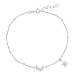 Bella Silver Sterling Silver Crescent Moon & Star Beaded Anklet - Silver - 9+1 Inch - 1 of 2