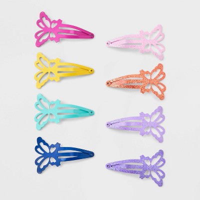 Image of Girls' 8pk Glitter Butterfly Snap Clips - Cat & Jack™