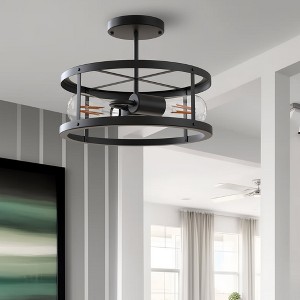 YANSUN 13 in. 2-Light Matte Black Drum Flush Mount Lighting Dimmable Metal Ceiling Light Fixture for Living Rooms - 1 of 1