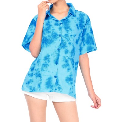 LA LEELA Women's Summer Casual Beach Blouse Shirt Blouses Short Sleeve Button Up Dress Tops Tee Hawaiian Shirts for Women