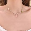 Lily of The Valley Pearl Necklace Cheery Blossm Daisy Green Paint and Lily Flower Pearl Pendant Floral Charm Pink Flower Wedding Jewelry for Women - 4 of 4