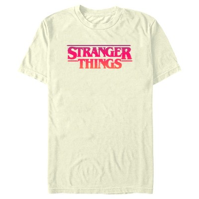 Men's Stranger Things Pink Logo T-shirt - Beige - Large : Target
