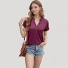 Anna-Kaci Women's Short Sleeve V-Neck Blouse with Button Front and Rolled Cuffs Casual Relaxed Fit - 4 of 4