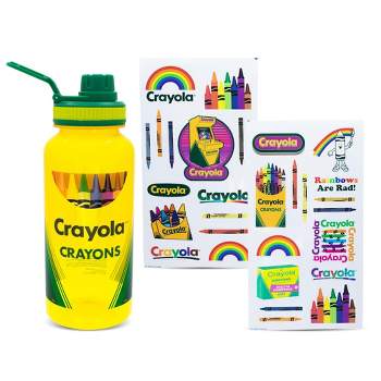 Silver Buffalo Crayola Crayon Box Retro Twist Spout Water Bottle and Sticker Set | 32 Ounces