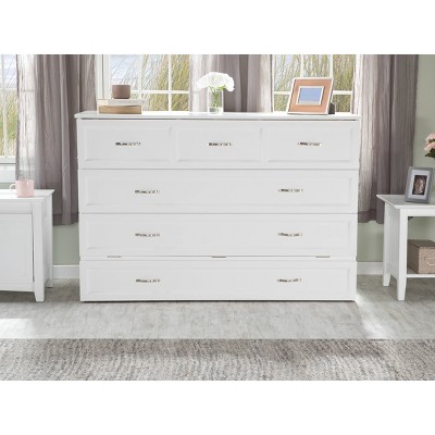 White Coastal Queen Murphy Bed Chest with Charging Station