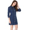 INSPIRE CHIC Women's 3/4 Sleeve Button Down Denim Shirt Dress - 2 of 4