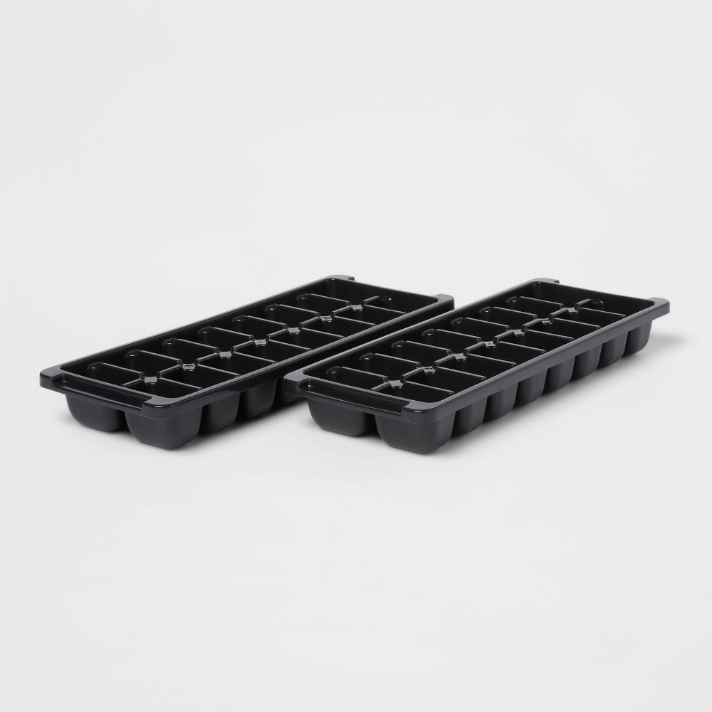 Photos - Barware Plastic 2pk Ice Tray Black - Room Essentials™: BPA-Free, Dishwasher-Safe, 16 Cavities, Freezer Ice Mold