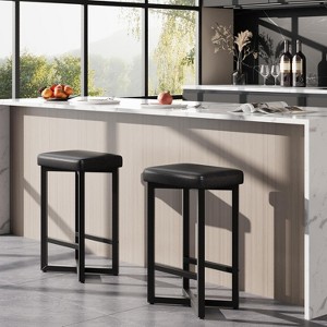 Coucheta 24.6" Counter Height Backless Stools with PU Leather Seat and Footrest, Bar Stools Set of 2/4,Modern Brown - 1 of 4