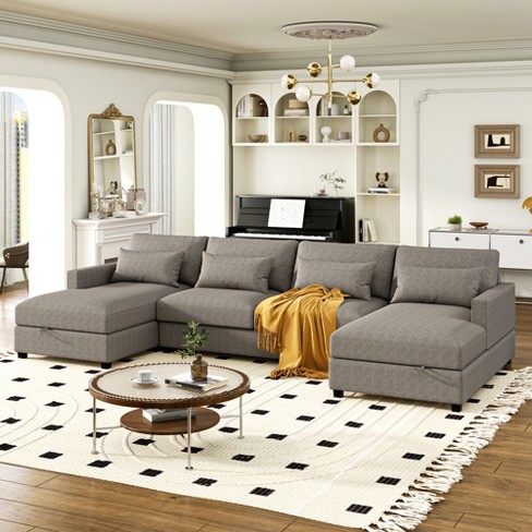 U shaped double chaise shop sectional