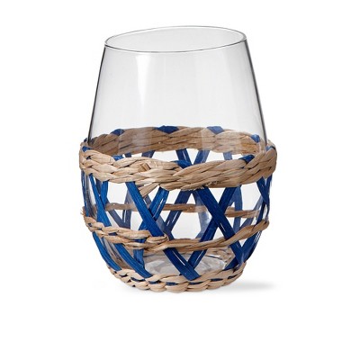 tagltd 16 oz.Island Clear Glass with Blue Straw Sleeve Dishwasher Safe Beverage Glassware  Dinner Party Wedding Resturant