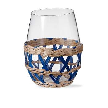tagltd 16 oz.Island Clear Glass with Blue Straw Sleeve Dishwasher Safe Beverage Glassware  Dinner Party Wedding Resturant