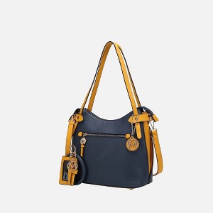 MKF Collection Jaseli Women’s Hobo Bag with Wristlet Bracelet Keychain with a Credit Card Holder by Mia K - Navy Mustard - 1 of 4