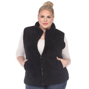 Plus Size Zip up High Pile Fleece vest -White Mark - 1 of 4