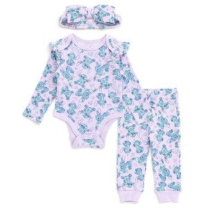 Disney Baby Girls Ribbed Bodysuit, Jogger Pants and Headband 3 Piece Outfit Set Newborn to Infant - 1 of 4