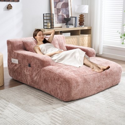 ModernLuxe Upholstered  Single Sofa Chaise Lounge Sofa Bed Sleeper Sofa Lazy Sofa Accent Chair Reading Couch with 3 Pillows, Chenille
