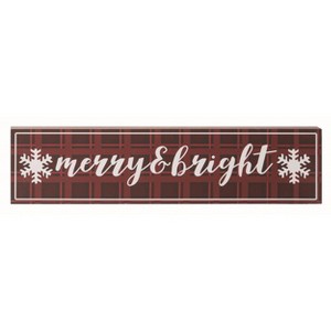 Transpac Wood Multicolor Christmas Merry Plaid Block Decor - 1 of 2