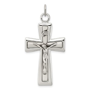 Black Bow Jewelry Men's Sterling Silver Solid Antiqued INRI Crucifix Pendant, 20 x 45mm - 1 of 4