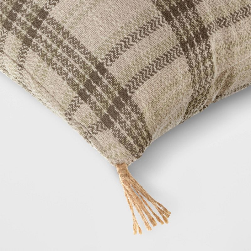 Oversized Cotton Woven Plaid Square Throw Pillow with Tassels Olive Green - Threshold&#8482;, 5 of 6